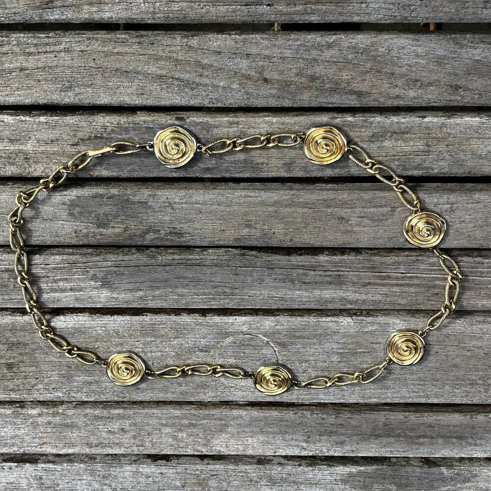🌟Vintage Gold-Tone Chain Link and Swirl Disc Belt or Necklace